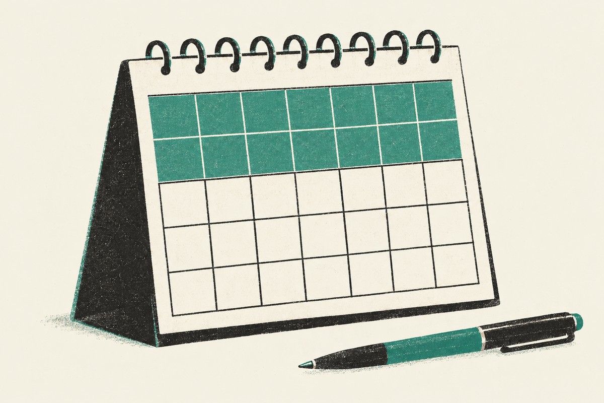 Kalender meja dengan dua baris hari yang diarsir